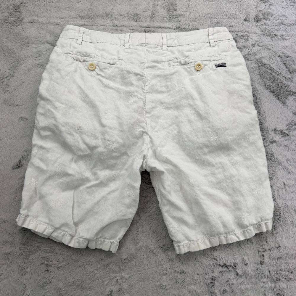 Vilebrequin Shorts Mens 32 White Linen Cotton Bermuda Pockets 11 Inseam Feather - Picture 9 of 11